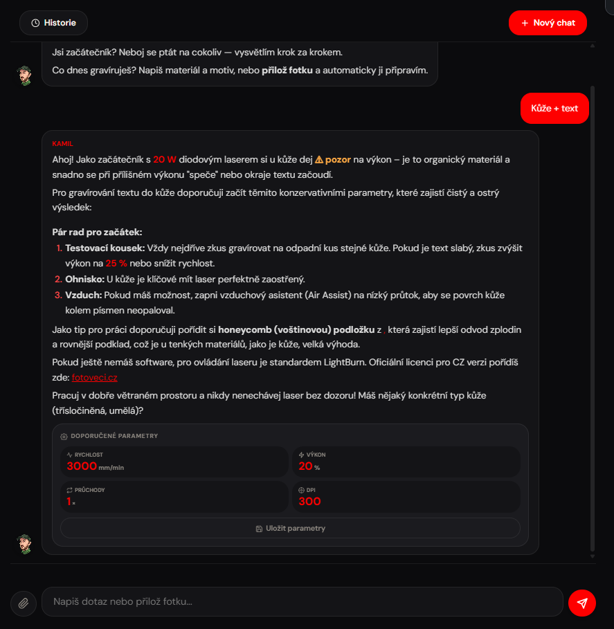 Náhled AI chatu v Lasero